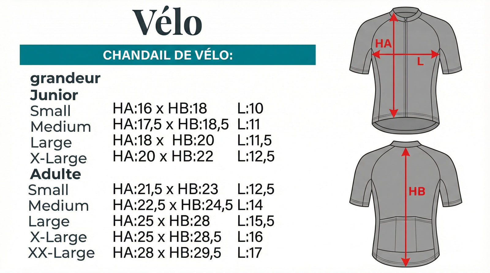 Charte de grandeurs — Vélo