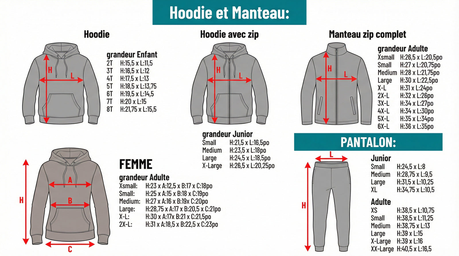 Charte de grandeurs — Hoodie & Manteau